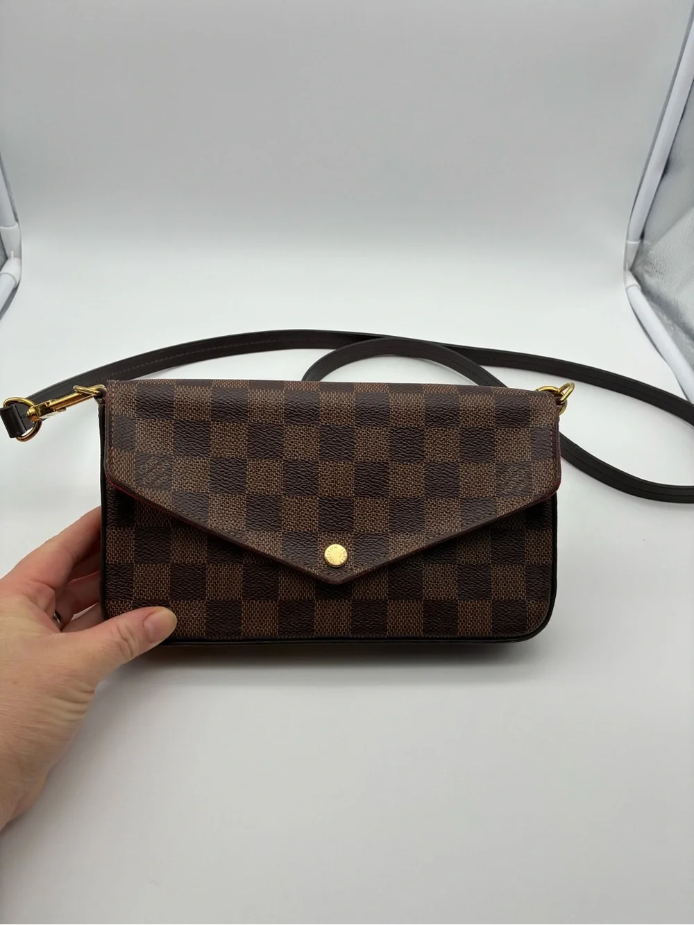 Louis Vuitton damier ebene felicie pochette crossbody bag with LV strap